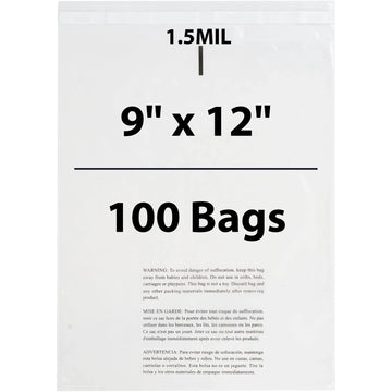 Poly Bags with suffocation warning 1.5 Mil 9X12 inches 100 Bags